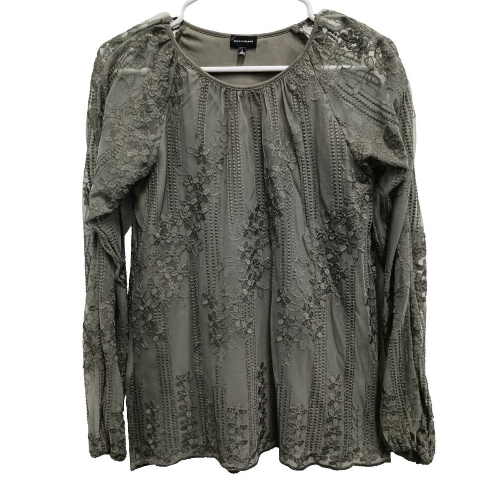 Buckle‎ Black Womens Top Small Olive Green Mesh Embroidered BOHO Fairy